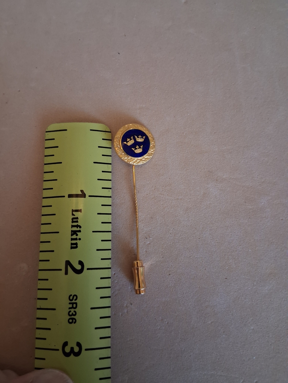 Vintage Swedish 3 Crowns Blue Enamel Sporrong & Co. Stick Pin
